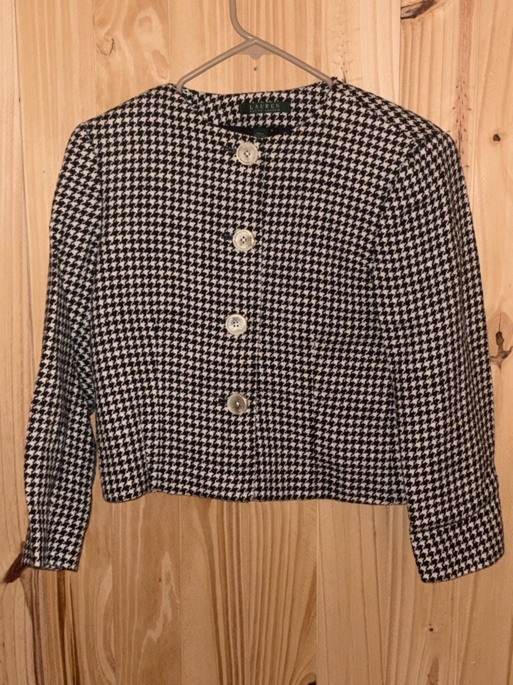 Vintage Ralph Lauren Black & White Houndstooth Cropped Blazer